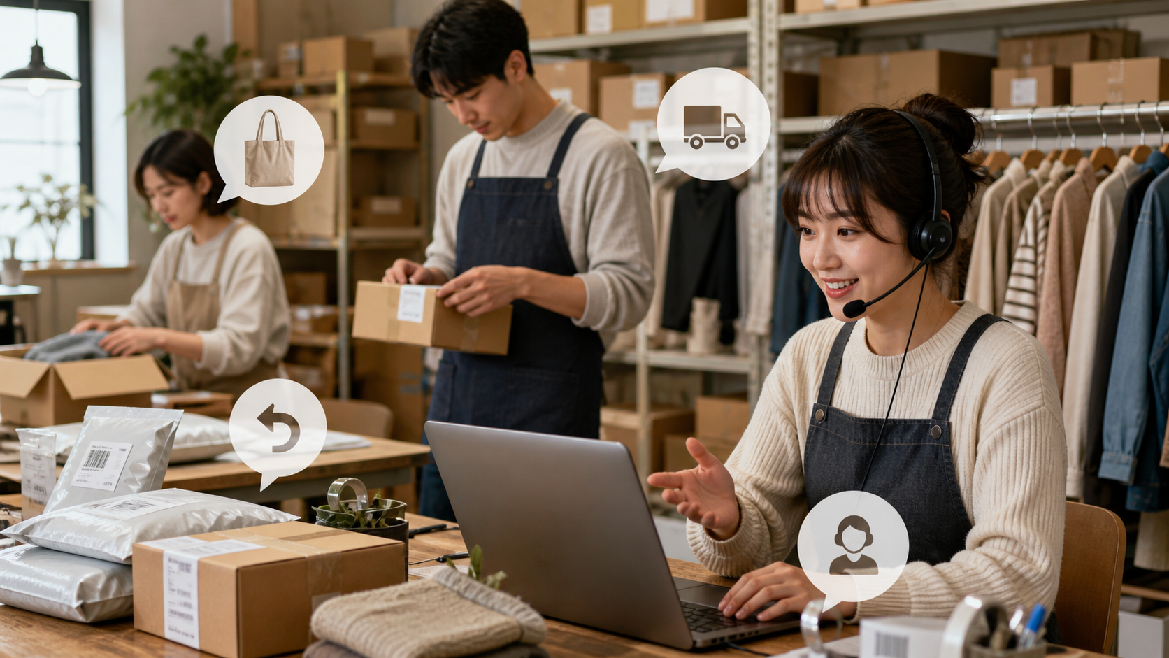 ECサイトの問い合わせを分類してAI対応と有人対応に分けるイメージ