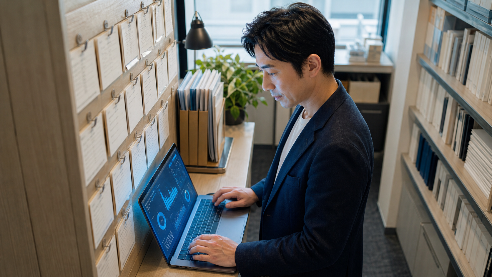 社内文書を整理してFAQチャットボットの回答範囲を確認するイメージ