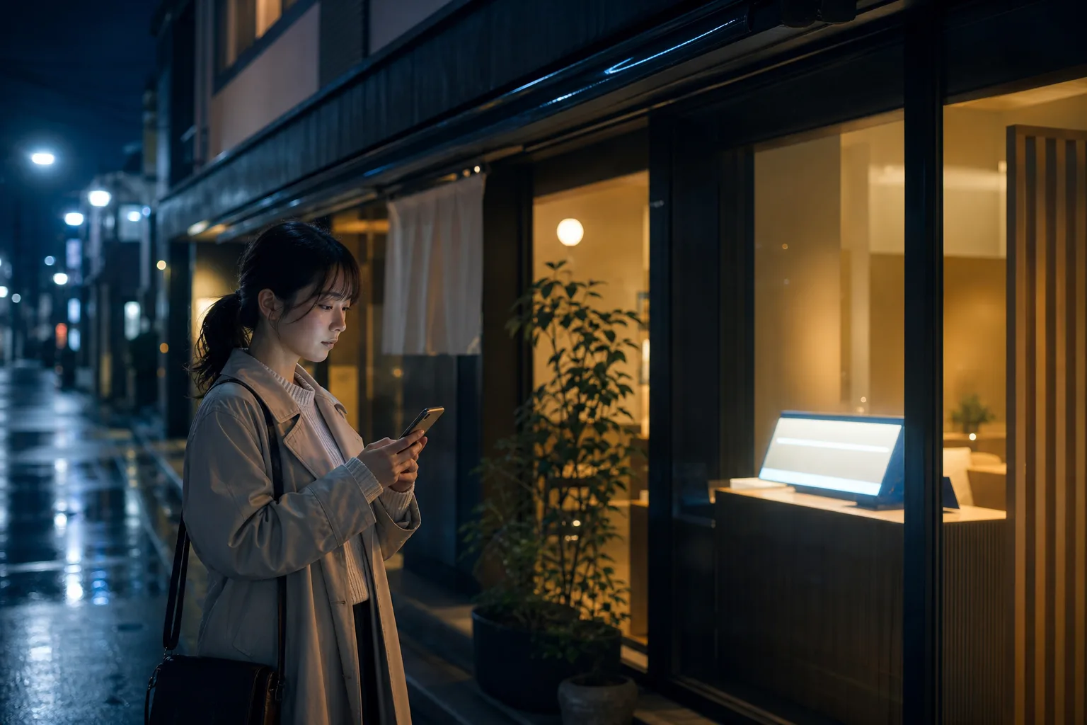 深夜の問い合わせに AI が即時応答するイメージ